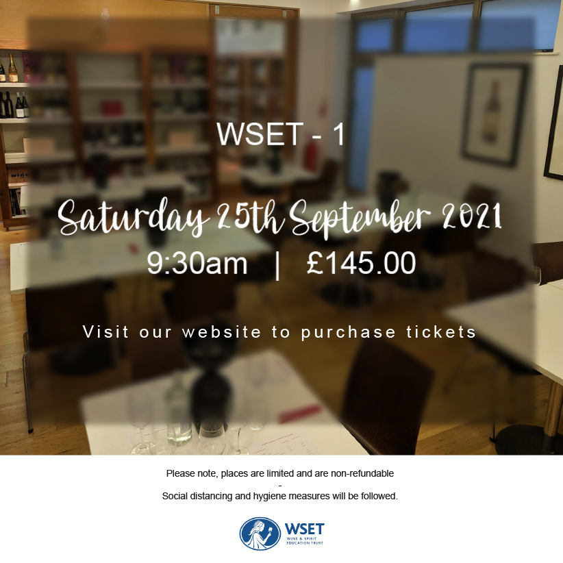 ✨ Good news! ✨
We have our first WSET - 1 course running for 2021, Visit our website for details and to purchase tickets

Saturday 25th September 2021

Places are limited and are non-refundable | Social distancing and hygiene measures will be followed.

jnwine.com/wset-1