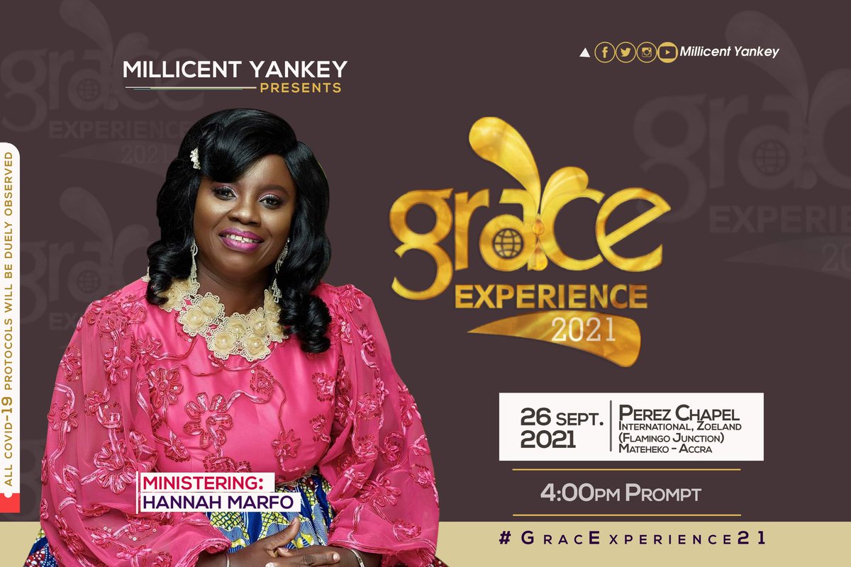milly_yankey's tweet photo. "GRACE EXPERIENCE 21"
A wonderful Gospel Legend. Hannah Marfo is her name.

We're privileged to have Mama Hannah join us at "Grace Experience 2021" with @milly_yankey
Date: 26th September 2021

Venue: Perez Chapel Int., Zoeland Mateheko

#MillicentYankey #GraceExperience21 https://t.co/LIKrlH1Wgc
