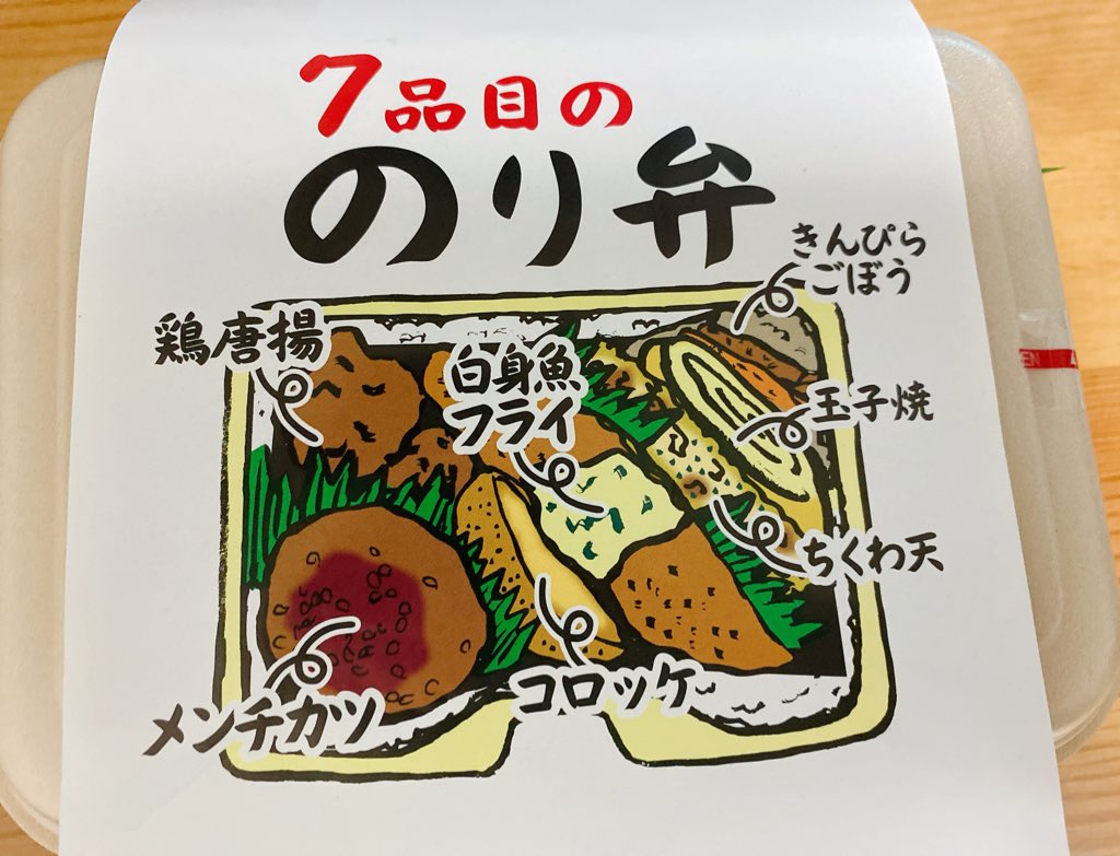 2月6日　のりべん 398円のお弁当だけど、こういうイラストがついてるだけで食べる前の