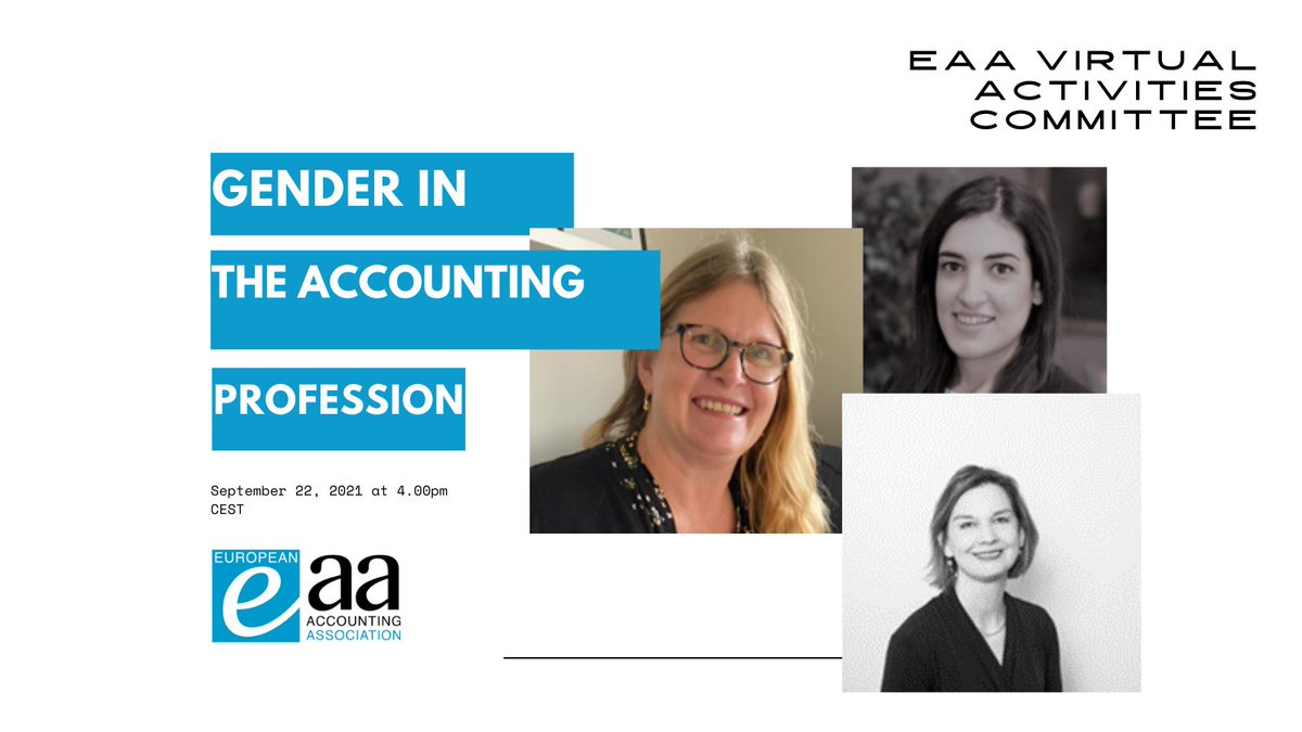 EAA_ARC's tweet photo. The EAA Virtual Activities Committee is now promoting the event on “Gender in the Accounting Profession”
📅September 22, 2021 at 4.00pm CEST
💻https://t.co/c9f5INsLCC
#Accounting #Diversity #AccoTwitter #EAA https://t.co/xoZD43SUci