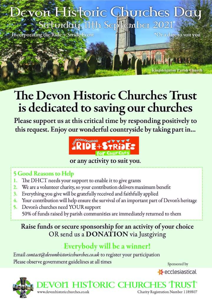 Archdeacon of Exeter (@andrewbeane) on Twitter photo The #Devon #Historic #Churches Trust REALLY needs your support to enable it to continue giving the vital grants to maintain and enhance our glorious architectural heritage in Devon.
#rideandstride Saturday 11th Sept
<a href="/CofEDevon/">Diocese of Exeter</a> <a href="/DevonChurchLand/">Douglas</a> <a href="/NatChurchTrust/">National Churches Trust</a> <a href="/ExeterCathedral/">ExeterCathedral</a> The #Devon #Historic #Churches Trust REALLY needs your support to enable it to continue giving the vital grants to maintain and enhance our glorious architectural heritage in Devon.
#rideandstride Saturday 11th Sept
<a href="/CofEDevon/">Diocese of Exeter</a> <a href="/DevonChurchLand/">Douglas</a> <a href="/NatChurchTrust/">National Churches Trust</a> <a href="/ExeterCathedral/">ExeterCathedral</a>