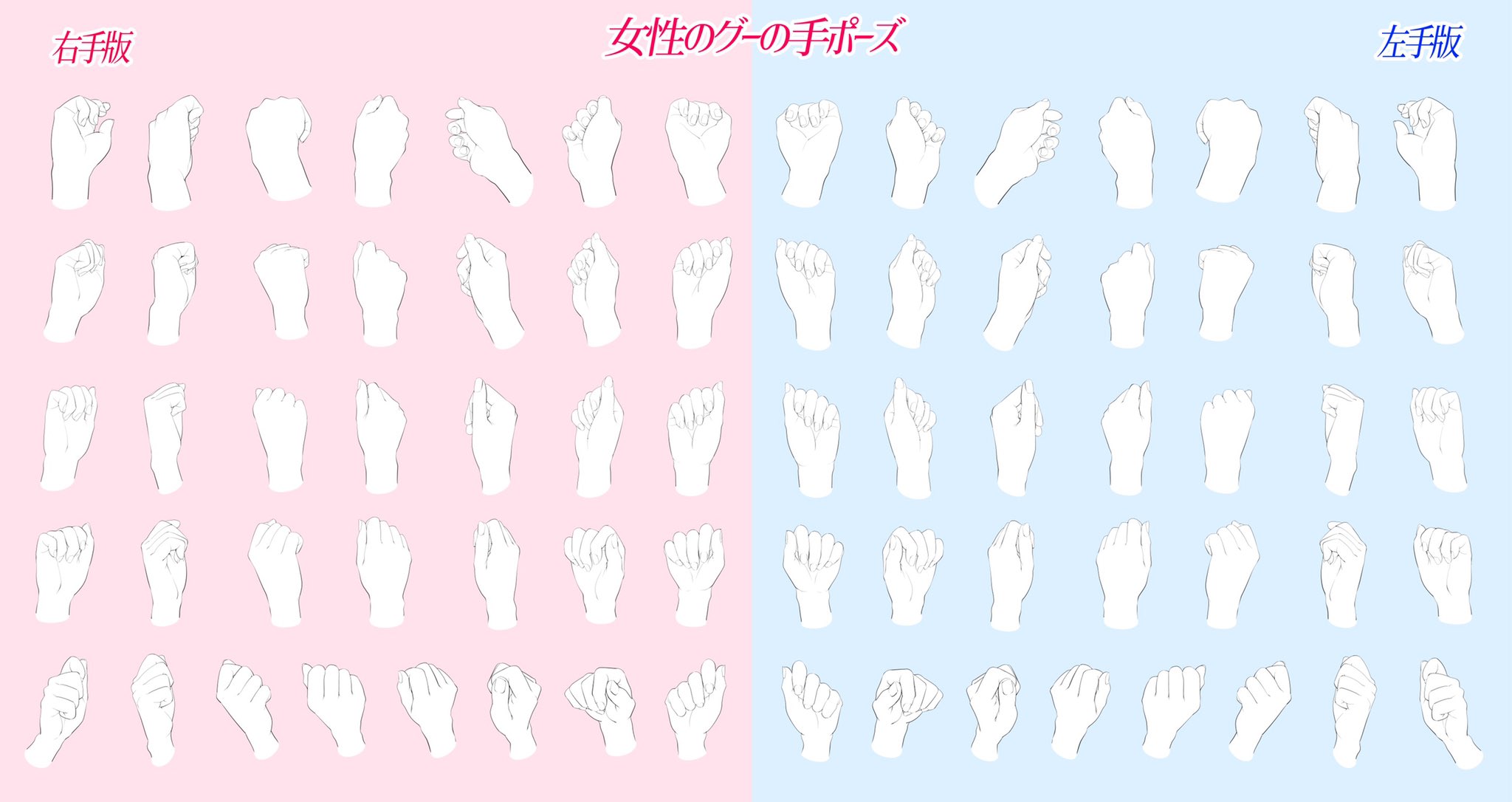 Twitter 上的 吉村拓也 イラスト講座 手のアングル素材 とは 男性 Amp 女性の 色んなポーズの手と色んな角度 を描いた素材 全452構図 です データは合計5ページ パー 型 グー 型 手話ポーズ型 すべて合わせて452構図の素材です