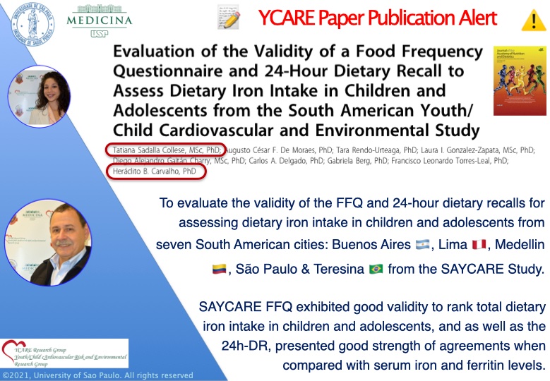 The SAYCARE FFQ exhibited good validity to rank total dietary iron intake in South American children &amp; adolescents: 🇦🇷🇵🇪🇨🇴🇧🇷, and as well as the 24h-DR, presented good strength of agreements when compared with serum iron and ferritin levels. #epitwitter bit.ly/3kdO4tG