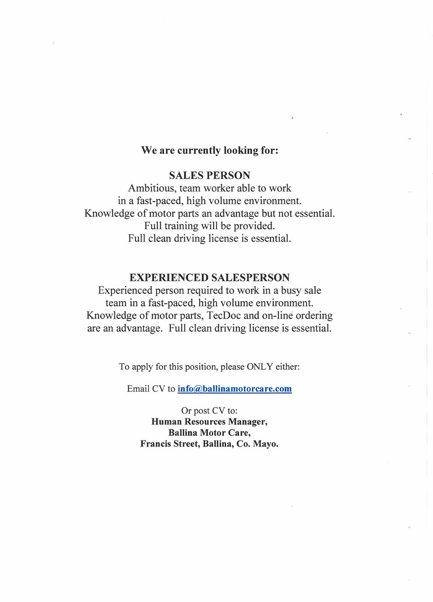 We have the following vacancies: