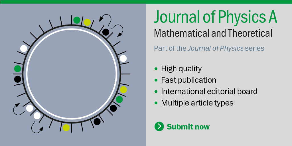 Calling for papers!
Is your field of research in #Quantum? We are looking to publish articles in this subject areas such as #QuantumMechanics #QuantumCorrelations #QuantumComputing #BoseEinstein #QuantumSystems #ScatteringTheory
Submit  now with #JPhysA: ow.ly/BMqt50EXEAx