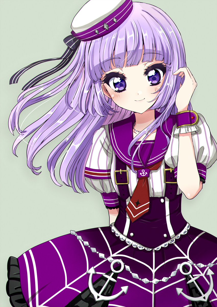 1girl solo purple eyes hat smile purple hair long hair  illustration images