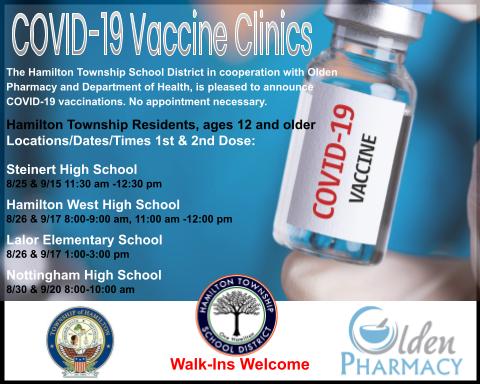 📣 COVID-19 VACCINATION DATES - Please RETWEET ➡️ NO Appointment Necessary - Walk-ins Welcome! @ScottRRocco @HTSDSecondary @oboylejf @HamiltonTwpNJ @LauraGeltch @WestVP_Flanagan @HTSD_Nottingham @HTSD_Lalor @HTSD_Steinert #HTSD #OneHamilton