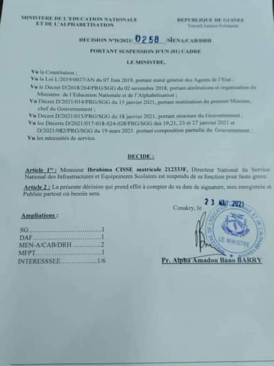 BangalyPaix's tweet photo. C’est un non événement, le Ministre Bano Barry doit s’expliquer pourquoi suspendre Monsieur Ibrahim Cisse, DG de la #SNIES. https://t.co/TN5SunU89w