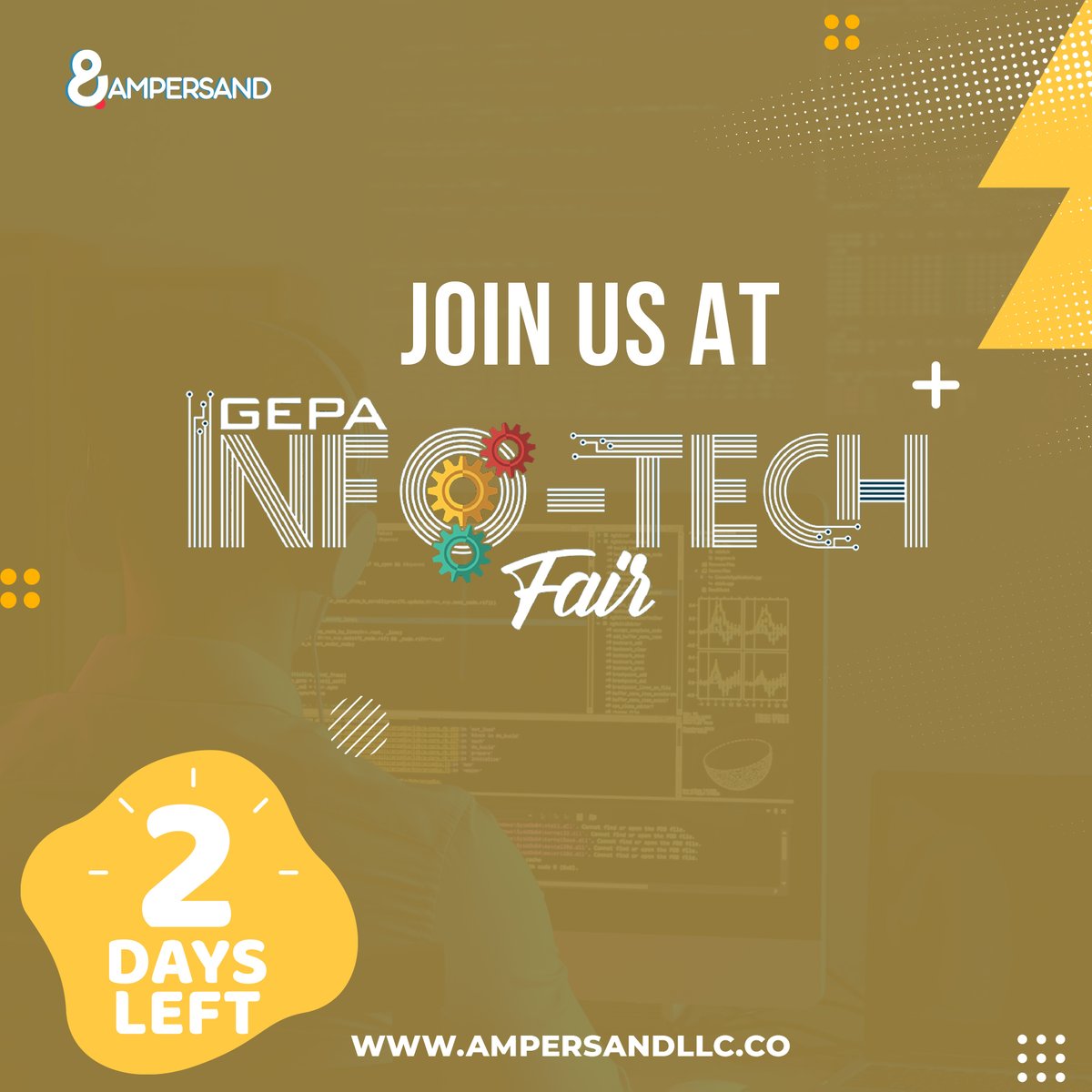 AmpersandTech_'s tweet photo. You still haven't registered?
The countdown continues. Don't miss the fair!
REGISTER now and join us on 26th &amp; 27th August.

_________________________________________
#GEPA #IT #adc #Infotech #ampersand #miss #registernow #2daysmore #countdown https://t.co/B3YogHg65x