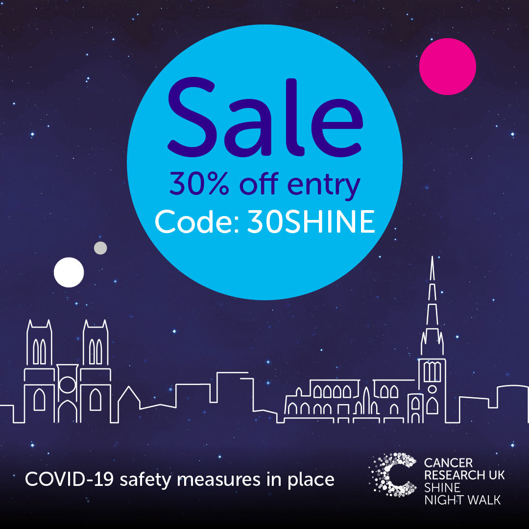 Get 30% off entry using code 30SHINE when you sign up by Sunday 5th September
Light up the streets, celebrate, feel proud. And raise money for life-saving research.
Sign up now at shinewalk.org