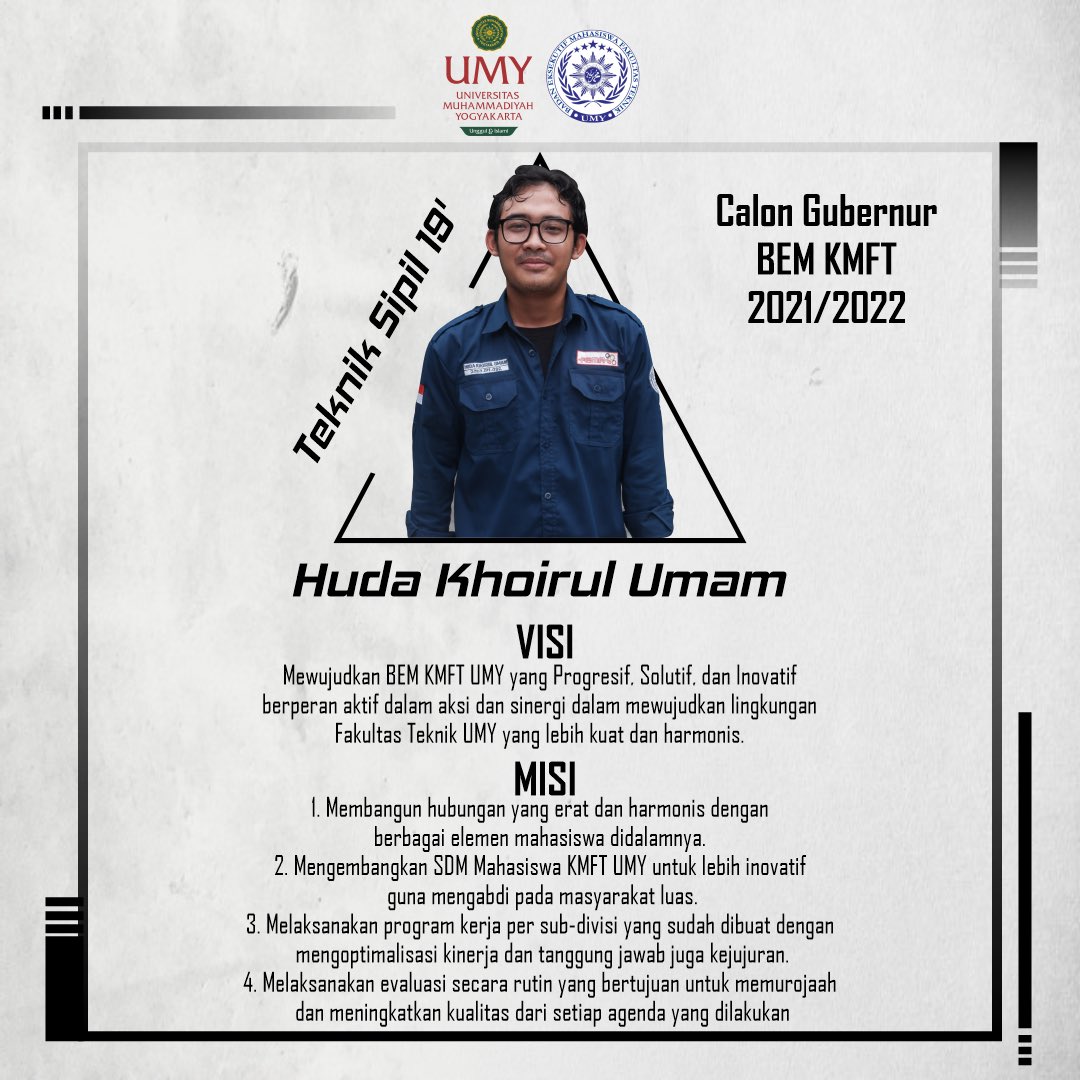 [Kandidat Calon Gubernur BEM KMFT UMY]
.
Halo Masyarakat Teknik UMY, Join dan ikuti kongres KMFT UMY yang akan dilaksanakan pada hari Sabtu, 28 Agustus 2021 sampai selesai.
.
Pelaksanaan akan dilaksanakan secara online melalui Ms.Teams.
.
Jangan Lupa Join yaa..