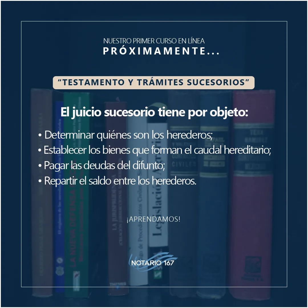 P R Ó X I M A M E N T E...
.
Nuestro primer curso en línea.
.
"Testamento y trámites sucesorios"
.
.
#Notario167 #ConsultaATuNotario #PrimerCursoEnLínea #Curso #Testamento #TrámitesSucesorios  #Notario #Consultas #Aprendamos
.
.
.
