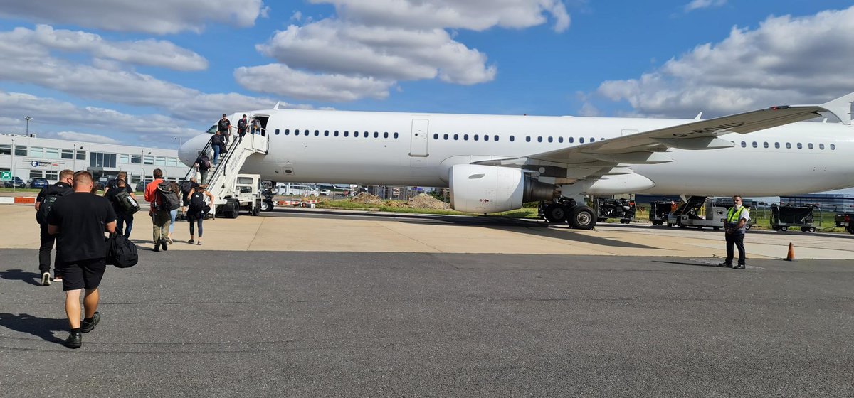 We're off.  The <a href="/TeamX44/">X44 Vida Carbon Racing</a> is onboard the <a href="/ExtremeELive/">Extreme H</a> charter flight - next stop Greenland.

#ArcticXPrix