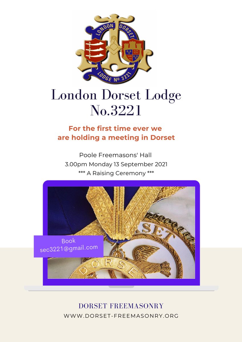 For the first time in its existence <a href="/LdnDorset3221/">London Dorset</a> will be holding a meeting in Dorset. Raising Ceremony. Not to be missed.
To book:  sec3221@gmail.com