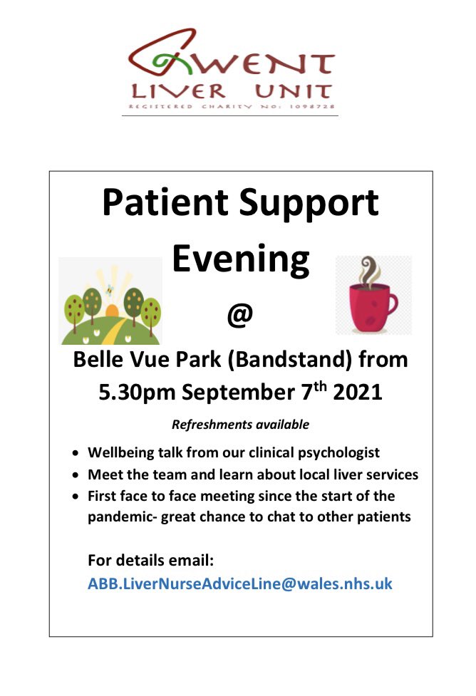 Face to face meeting outdoors since the pandemic started. Feel free to join us&amp;meet several team members. Help us with Covid recovery for service with your ideas. As requested, lead clinical psychologist Sarah Flowers talking on mindfulness <a href="/GwentLiverUnit/">Gwent Liver Unit</a> <a href="/ABUHB_OD/">ABUHB_OD</a> <a href="/LiverTrust/">British Liver Trust</a>