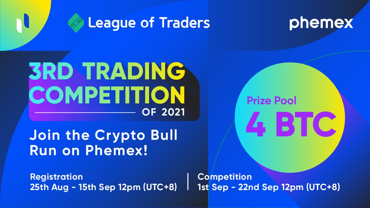 The 3rd Phemex x <a href="/leagueoftraders/">League of Traders #LOT</a> Competition is Coming!

🎁 The Prize Pool: 4 $BTC
📅 Registration: 8/25 12pm - 9/15 12pm (UTC+8)
📅 Competition: 9/1 12pm - 9/22 12pm (UTC+8)

Details: phemex.com/announcements/…
Join: event.leagueoftraders.io/phemex/third

#Phemex #LOT #Cryptotrading #BTC