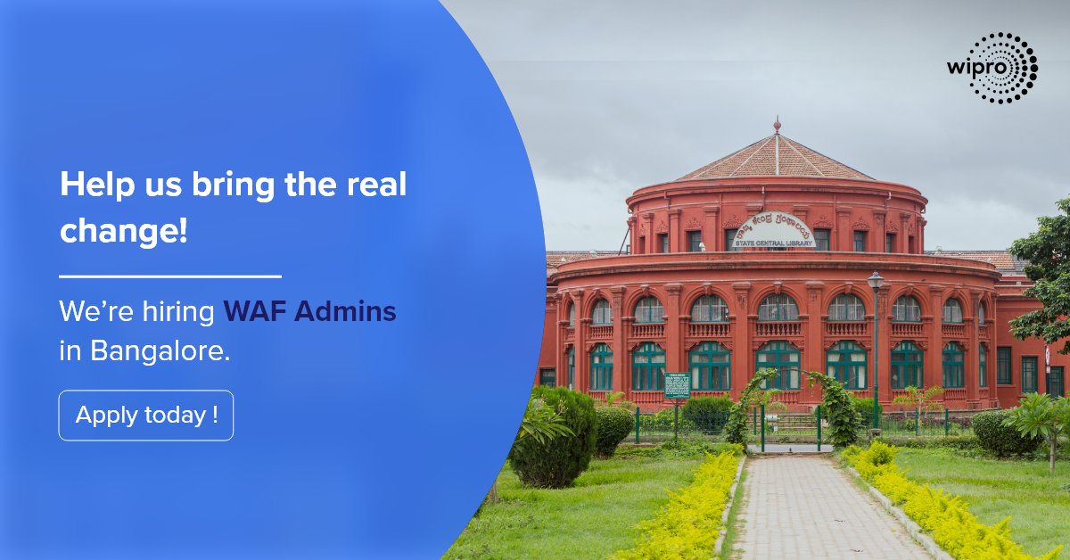 WiproCareers's tweet image. .@Wipro’s looking for WAF Admins skilled in F5-WAF, ASM and LTM to #JoinOurTeam in Bangalore. Professionals with 4–6 years of experience can apply here: bit.ly/3ySMrro

#WiproCareers #WiproJobs #NowHiring