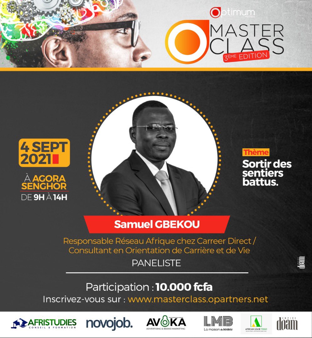 OptiPartners's tweet photo. J-10 #Masterclass « Sortir des sentiers battus »

Découvrons deux nouveaux panelistes ce jour. Il s’agit de @edemdalmeida CEO @AfricaRecycling et Samuel GBEKOU, Responsable Réseau Afrique FR chez @CareerDirectLA 

Pour les inscriptions https://t.co/aqlJWVgplf https://t.co/nyyRc8avvd