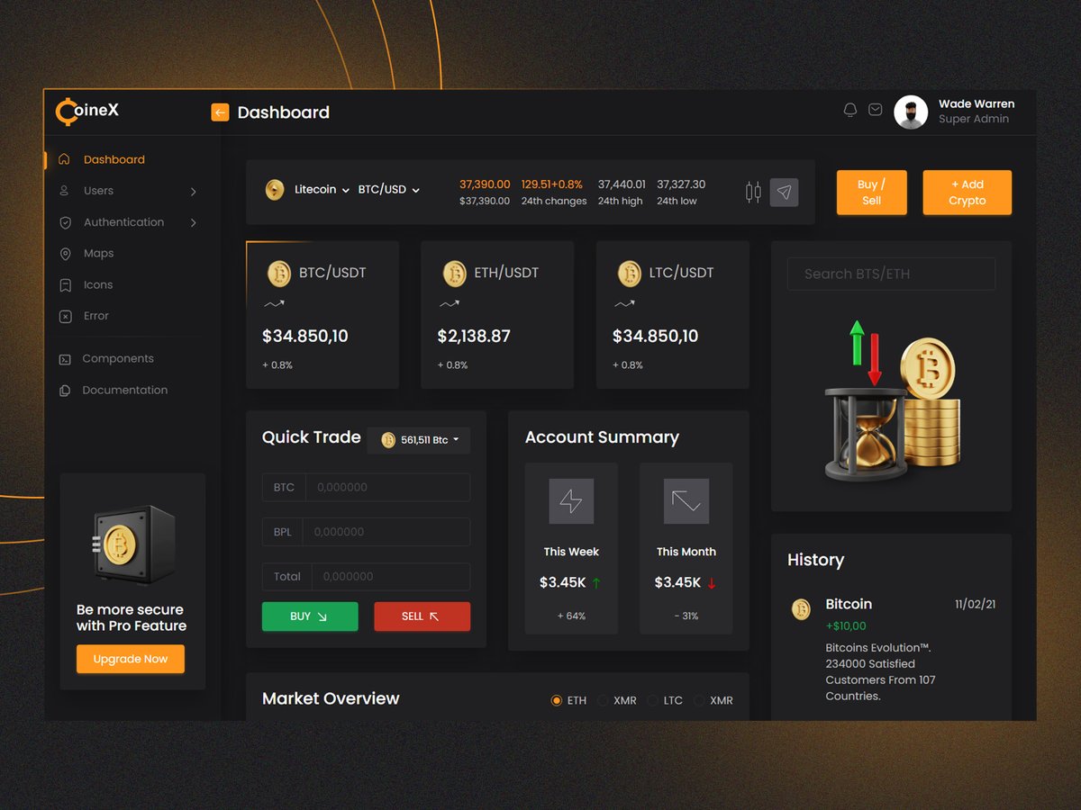 iqonicdesign's tweet image. With gold coins and vertical strokes, Coinex Lite - #FreeAdminDashboardTemplate for Crypto can be integrated within minutes into any Blockchain #Technologyproject. 

bit.ly/3gr7Mku

#freecryptoadmindashboard #freeadmindashboardtemplateforcrypto 
#freecodeddesignresources