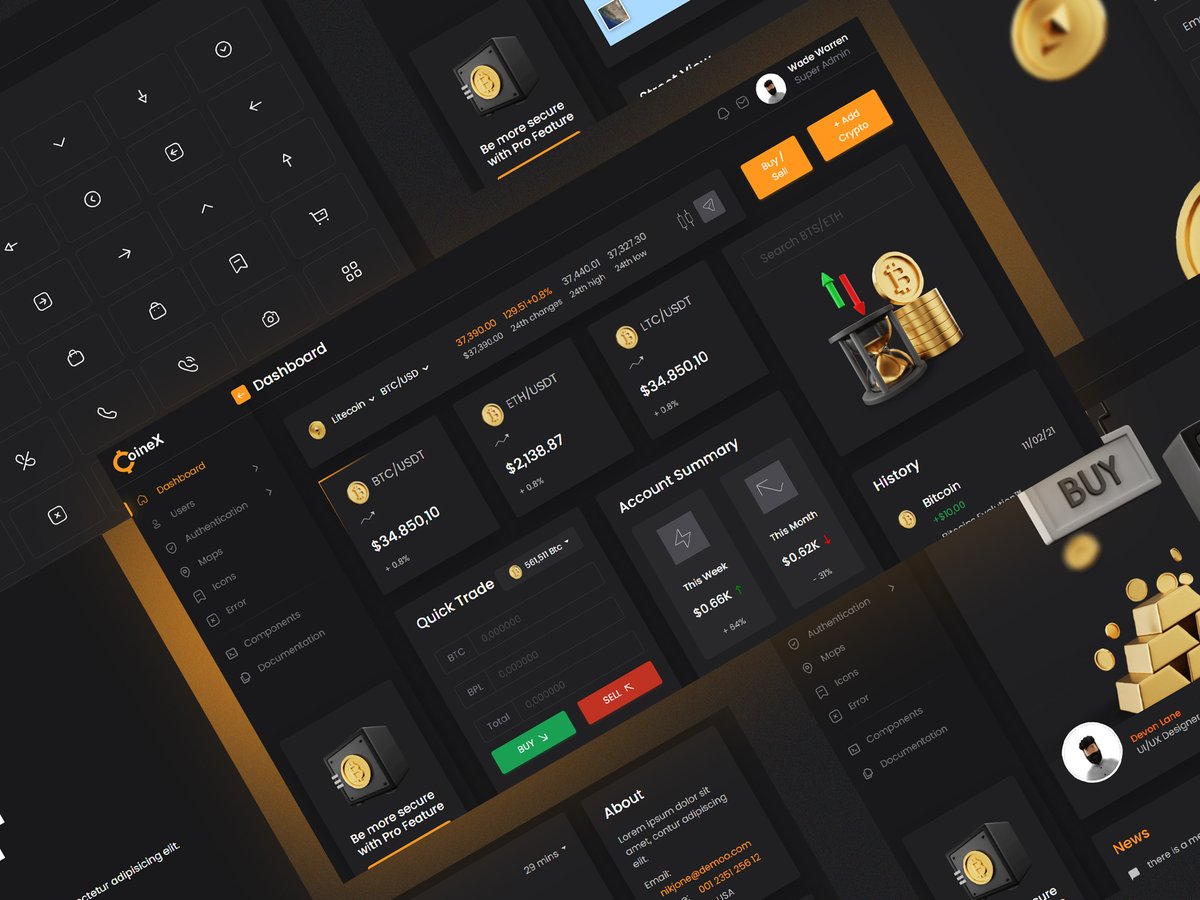 iqonicdesign's tweet image. With gold coins and vertical strokes, Coinex Lite - #FreeAdminDashboardTemplate for Crypto can be integrated within minutes into any Blockchain #Technologyproject. 

bit.ly/3gr7Mku

#freecryptoadmindashboard #freeadmindashboardtemplateforcrypto 
#freecodeddesignresources