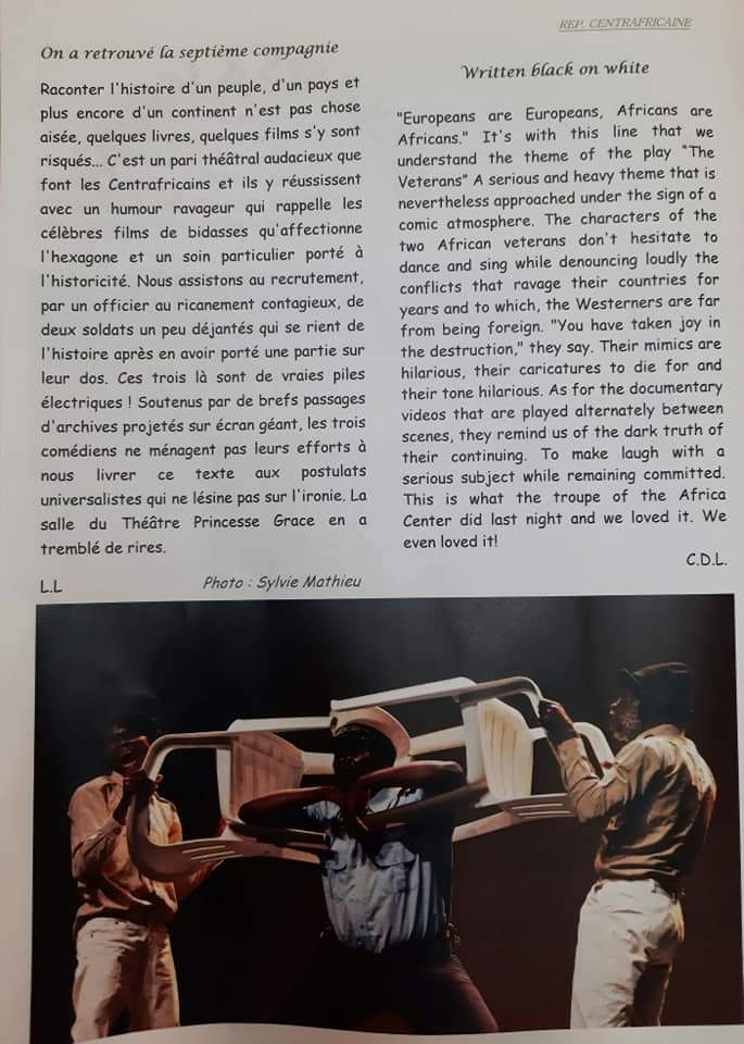 Peggy MBASSINGA (@pegmbas) on Twitter photo They #Change_CAR_Narrative 🇨🇫
WHO???
"LES PERROQUETS DE BANGUI"
4 the 1st scene in Europe, They won the 1st trophy at the Monaco World Theatre Festival on 18 August last. greeted by critics and plublic👏🏾👏🏾👏🏾
<a href="/MondialTheatre/">Mondial du Théâtre</a>
<a href="/MediasOubangui/">Oubangui Médias</a> They #Change_CAR_Narrative 🇨🇫
WHO???
"LES PERROQUETS DE BANGUI"
4 the 1st scene in Europe, They won the 1st trophy at the Monaco World Theatre Festival on 18 August last. greeted by critics and plublic👏🏾👏🏾👏🏾
<a href="/MondialTheatre/">Mondial du Théâtre</a>
<a href="/MediasOubangui/">Oubangui Médias</a>