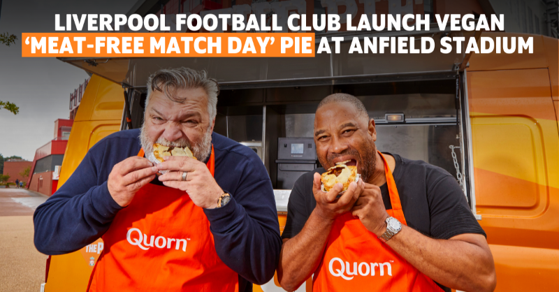 veganuary's tweet photo. If you love football and meat-free pies, then you'll love the news that @LFC has launched a #MeatFreeMatchDay pie with @QuornFoods! ⚽🥧⁠ The vegan take on a classic steak pie⁠ is available exclusively at Anfield⁠. Let us know if you try it at an upcoming match! 🎉 #TryThePie https://t.co/C5ODtwCH64
