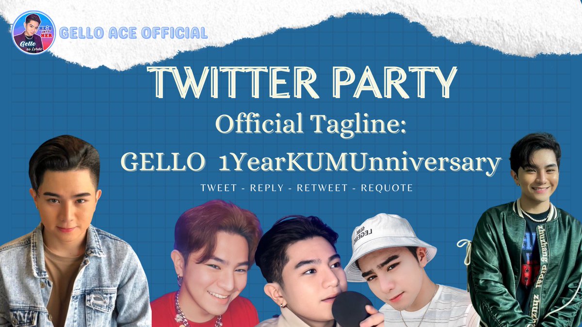 To celebrate Gello’s first year anniversary on Kumu, let’s have a twitter party, Aces! 

REMINDERS:
• No emojis, numbers, double tagging
• Tweet, Retweet, Requote, Reply

Official Tagline:

GELLO  1YearKUMUnniversary

#GelloMarquez | #GelloAces