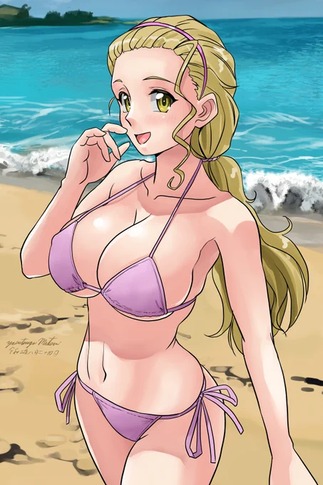 #自主的ガルパン版深夜のお絵描き60分一本勝負
ビキニのあけびちゃん! 