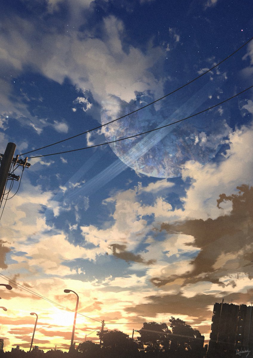 sky cloud scenery no humans outdoors power lines lamppost  illustration images