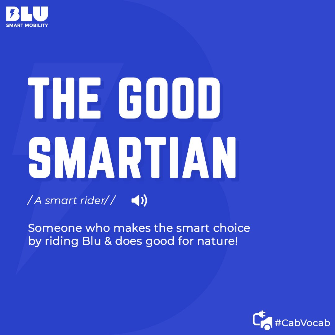 BluSmartIndia's tweet photo. Protect the environment from toxic emissions and be a Good S̶a̶m̶a̶r̶i̶t̶a̶n̶ Smartian! 😎

#CabVocab  #RideElectric #RideChoice #BluSmart #RideResponsibly #EV #Cabs #ElectricCabs #EMobility #Electric #ZeroSurge #ZeroCancellations #ZeroEmissions #NoCancellations #GoodSamaritan https://t.co/haNmCgSKoP