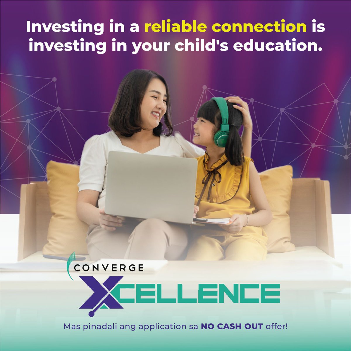 ExperienceCNVRG's tweet photo. Hanap niyo ba ay reliable at stable na connection para sa online classes ng iyong mga anak?

Invest in your child’s education today with Converge Xcellence. Now, NO CASH OUT needed to get your hands on our Fiber Plans! https://t.co/3V1UZzjD12