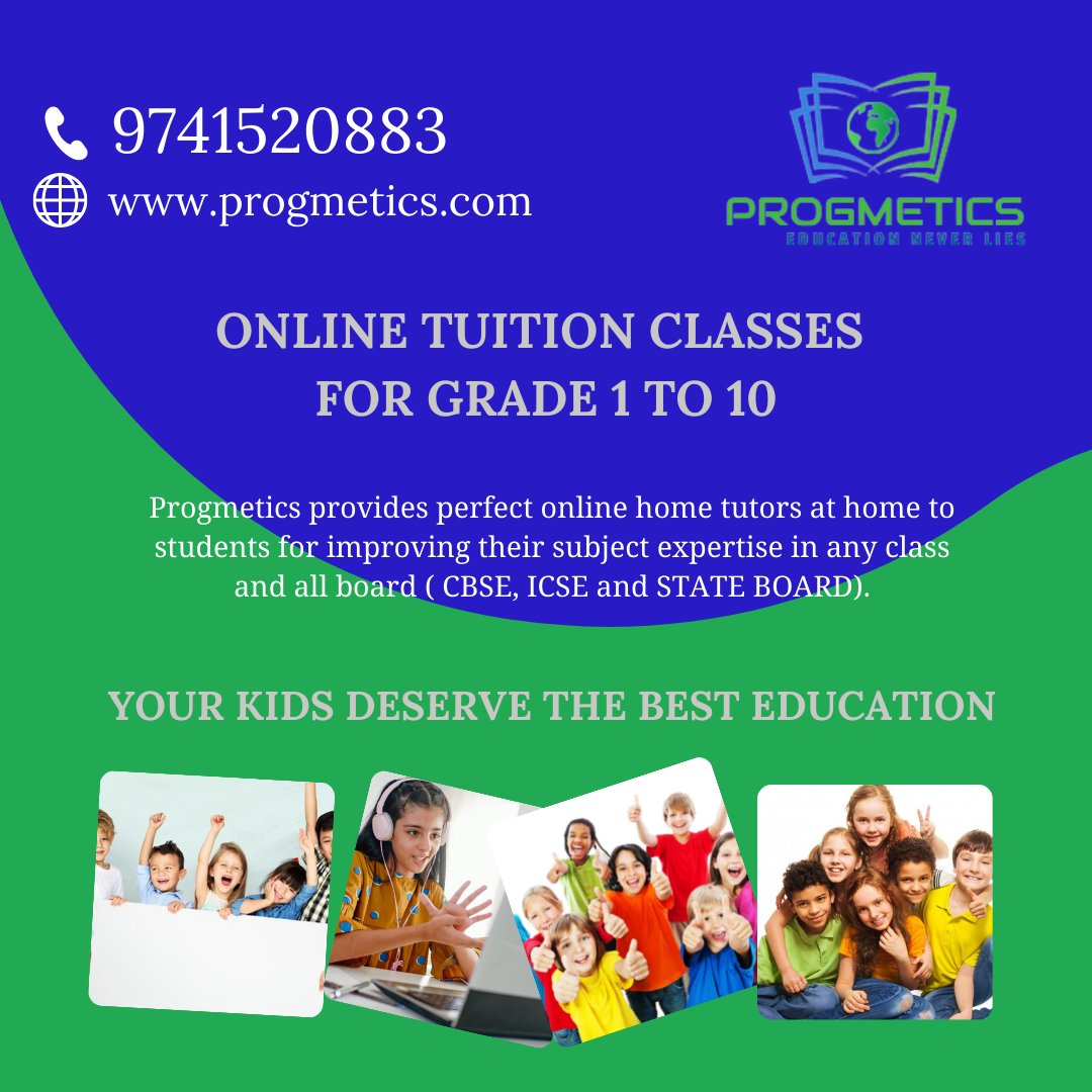 progmetics's tweet image. Looking for a tutor who can teach your kid at the comfort of your home? Progmetics education has a solution! Yes, you heard it right. Progmetics provides online tuition for kids from grades 1 to 10 for all subjects. To know more visit us at progmetics.com