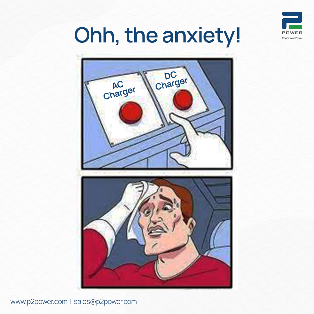 Put your anxiety aside, let us help you choose the suitable charger for you! Get in touch with us; feel free to drop us a mail at evse@p2power.com or call us at 8368378770 for installation or any EV related queries.

#p2power #humorawareness #meme #accharger #dccharger