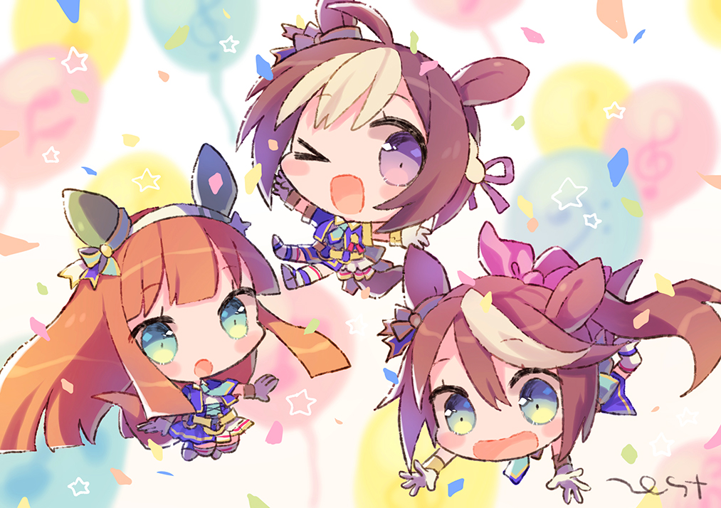 silence suzuka (umamusume) ,special week (umamusume) ,tokai teio (umamusume) 3girls multiple girls horse ears animal ears brown hair horse girl tail  illustration images