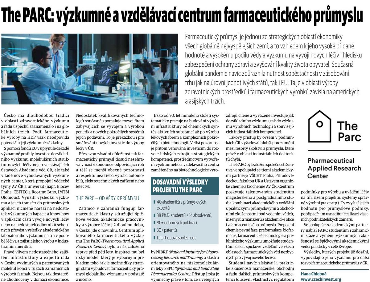 CzechInvest_CZ's tweet photo. Farmaceutický průmysl je jednou z nejdůležitějších oblastí ekonomiky vyspělých států. V ČR slavil několik mezinárodních úspěchů, avšak nenaplňuje svůj potenciál. I proto vznikl @TheParcPrague, který sdružuje vědce, akademiky a výrobce léčiv. Více v článku👇
#czechinvest #farmacie https://t.co/9gQIYctyBt