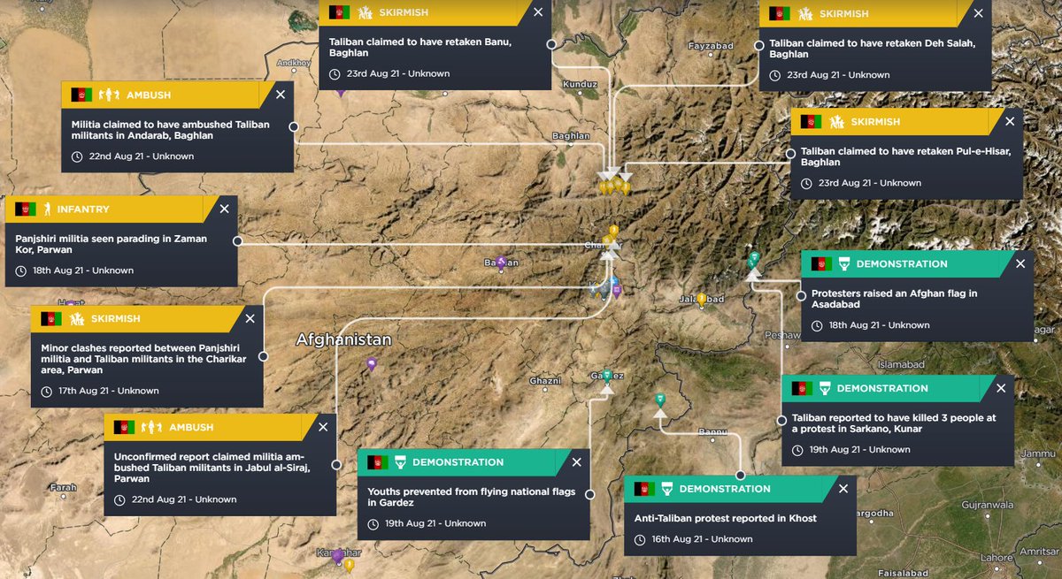 AfghanOSINT's tweet photo. Significant incidents reported in #Afghanistan since the Taliban seized Kabul
- There has been a significant drop in incidents since Aug 15th due to nationwide fighting coming to an end. Isolated clashes between Panjshiri militia and Taliban continue https://t.co/fyGmxOouKs