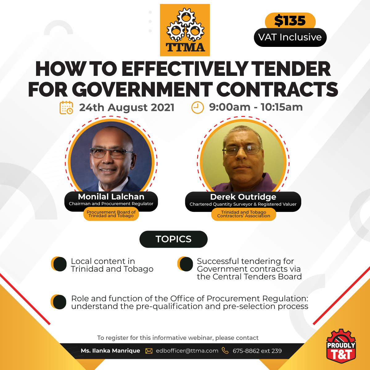 TheOPRTT's tweet photo. #HappeningToday:

Chairman/Procurement Regulator Moonilal Lalchan will be a panellist in a webinar hosted by the @TTMA1  entitled 'How to Effectively Tender for Government Contracts’ from 9AM.

I #trinidadandtobago I #oprtt I #procurementintrinidad I #procurement I #disposal I https://t.co/LoXQa0JJJU