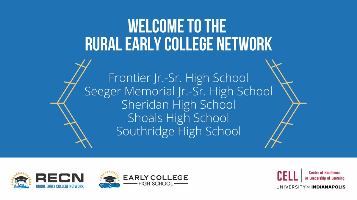 CELLuindy's tweet photo. Please join us in welcoming these five new schools to the Rural Early College Network (#RECN) as they seek to become an endorsed #EarlyCollege: @frontierjshs @WCSeegerPatriot @SheridanHS @SCSJugRox @RaidersSHS. We're kicking things off with an Orientation today at @uindy! https://t.co/ecrmJW60b6