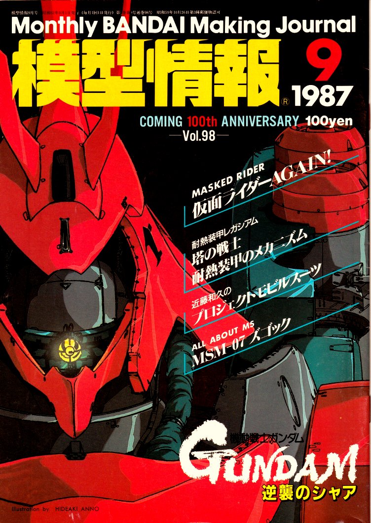 模型情報1987年9月から1988年1月の表紙。 ・9月…庵野氏のサザビー ・10