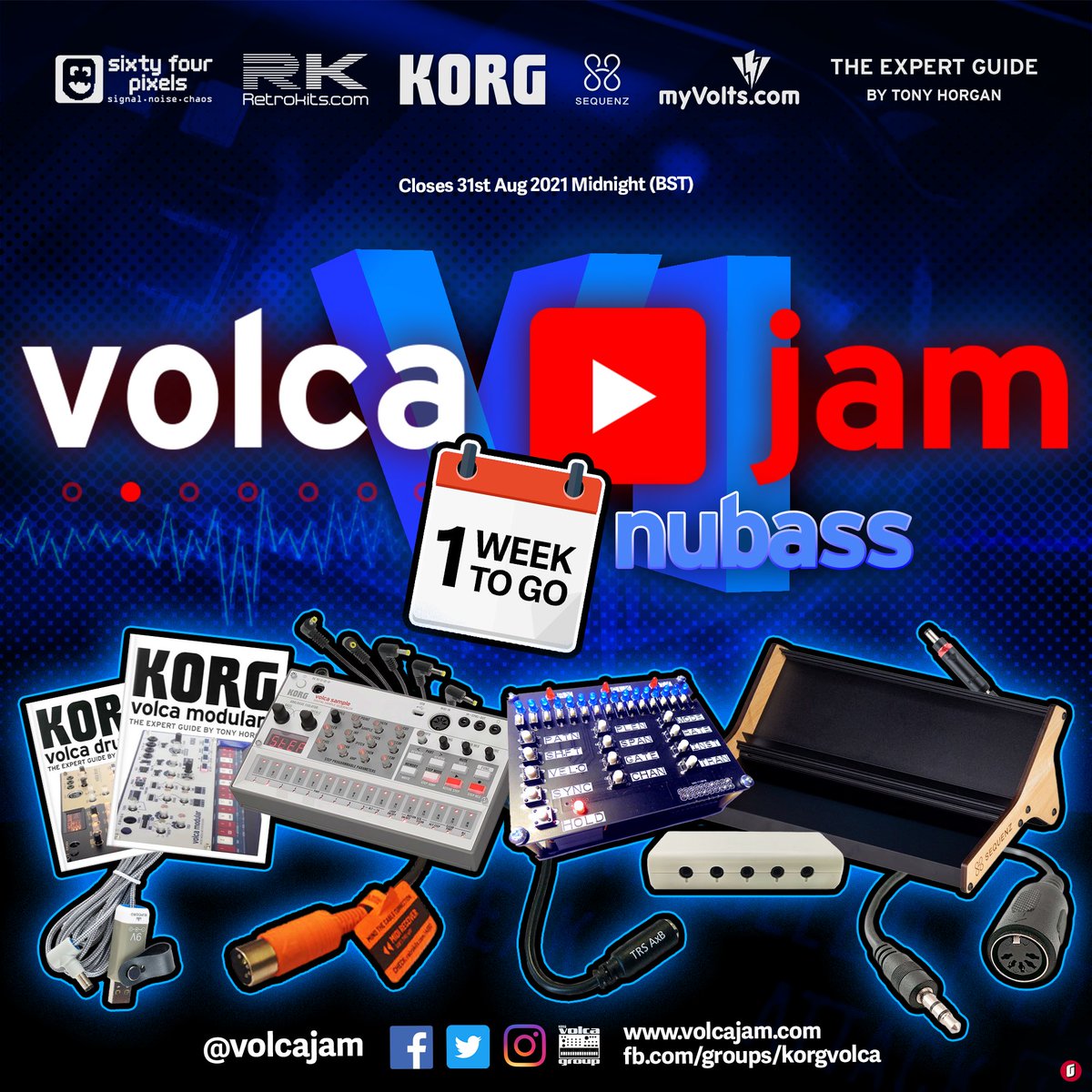 VolcaJam's tweet image. Just 1 WEEK TO GO on this years #VolcaJam VI nubass competition! 

See the pinned post in the Korg Volca Group for more info! 

facebook.com/groups/korgvol… 

Prizes from: @KORG @RetrokitsDev @MyVoltsTweets  six4pix.net @TheTonyHorgan 

#korg #korgvolca #musicproduction