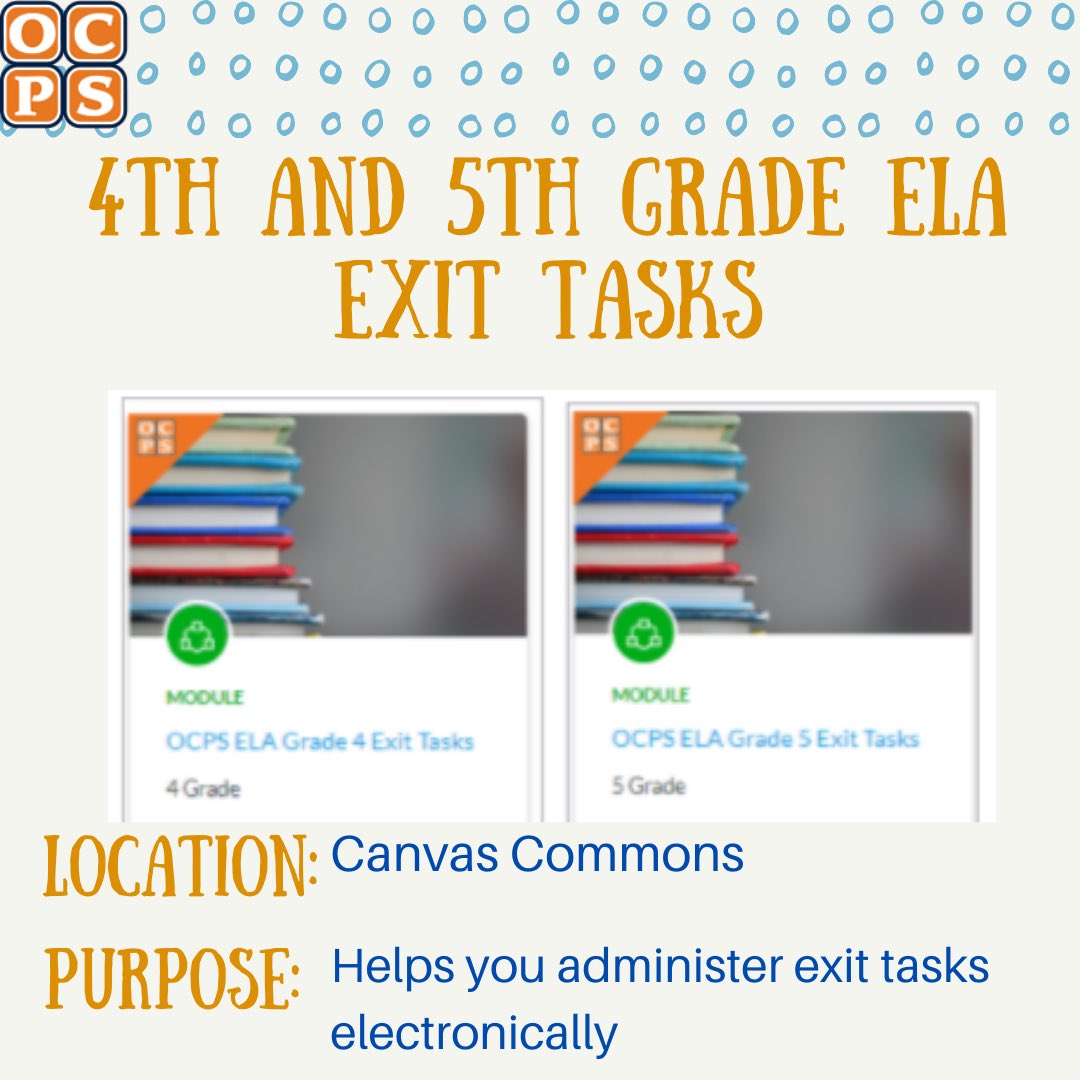 Check out our 4th and 5th grade exit tasks now found in Canvas Commons! Easy to import, easy to progress monitor your students! #NewToolTuesday #OCPSElemELA <a href="/CDLocps/">Curriculum and Digital Learning</a>