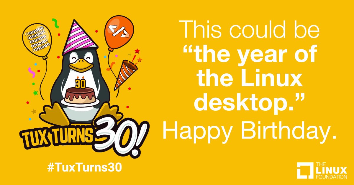 openSUSE's tweet image. The @openSUSE Community wishes #Linux a Happy 30th Birthday! #TuxTurns30