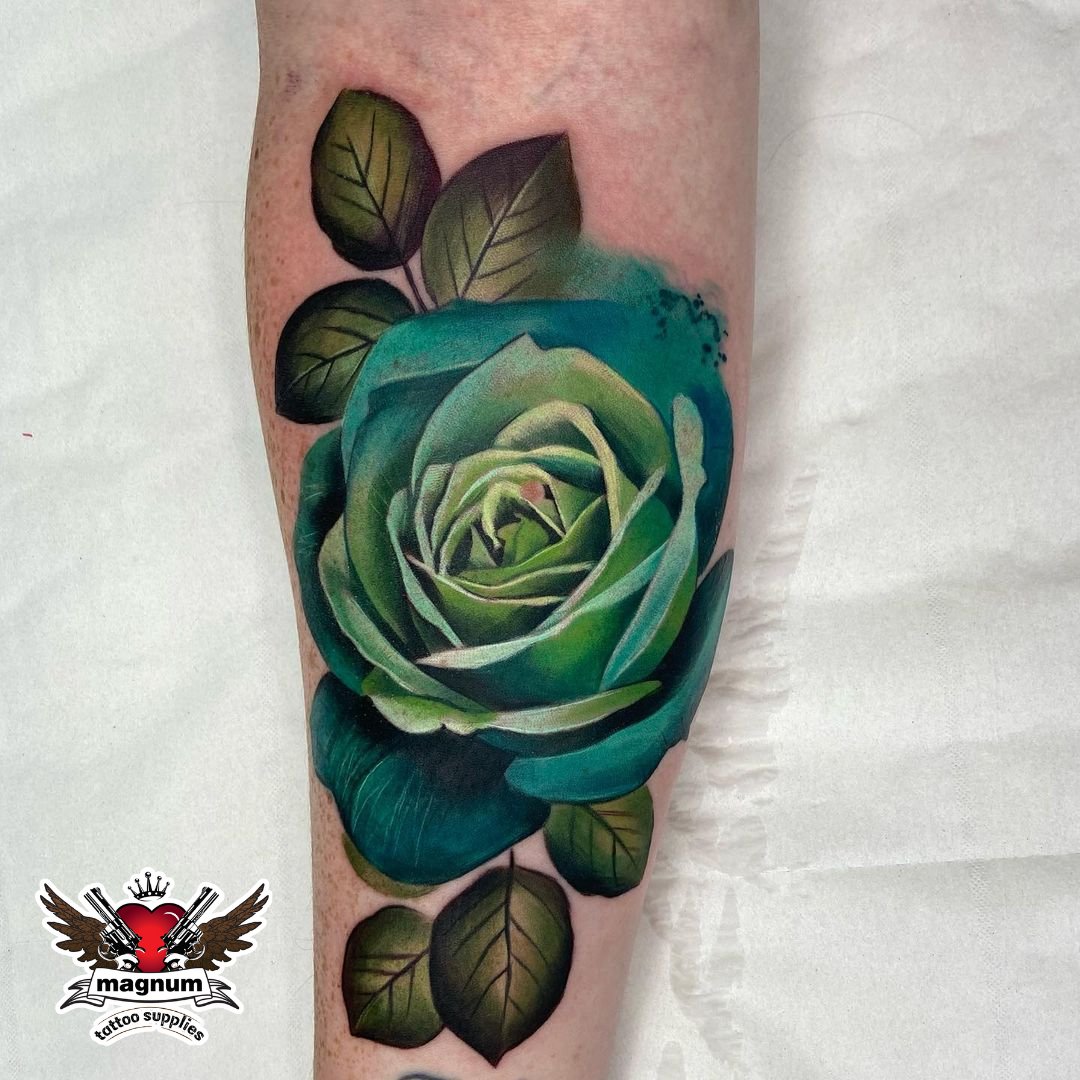Red rose with green leaves tattoo  Tattoogridnet