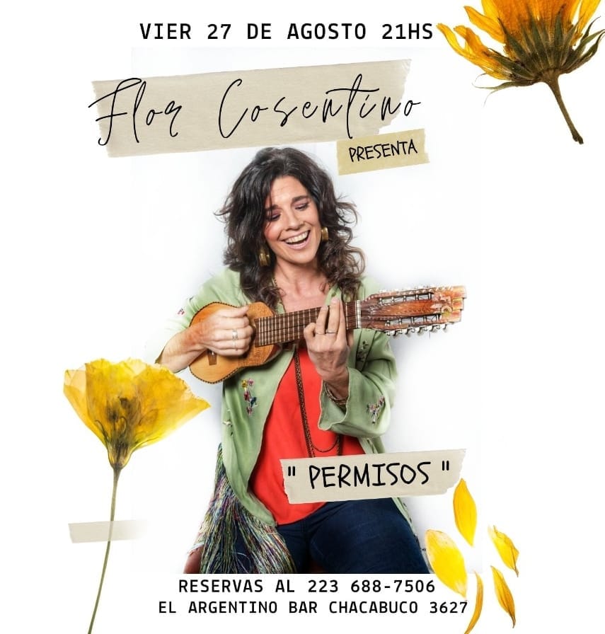 #AGENDA | ¡@Florcosentinook regresa a los escenarios! 
La cantautora presenta “permisos”, con un repertorio distinto... 
¡Para cantar y disfrutar!
📅 Vie. 27/08
⏰ 21:00 hs.
📍 El Argentino Bar.