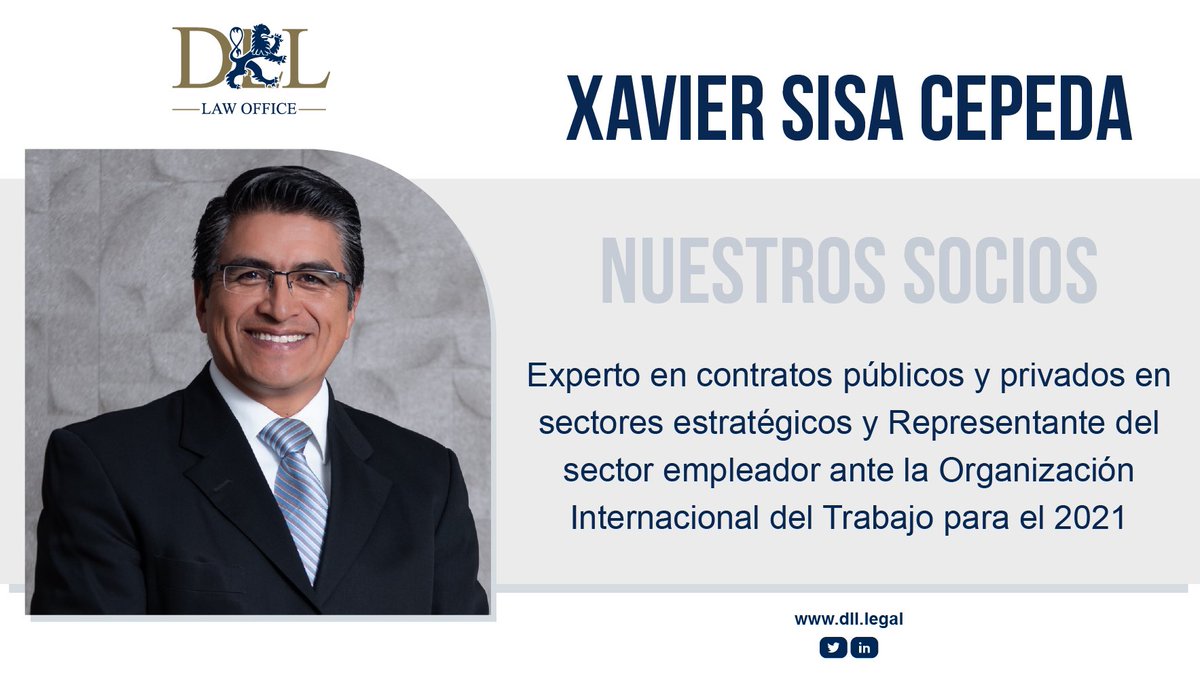 👉Conoce a nuestros socios

<a href="/XavierSisa/">Xavier Sisa Cepeda</a>👨‍💼⚖️

Experto clave para hacer negocios en Ecuador. Abogado de renombre por su conocimiento en contratos públicos y privados📝 Es representante del sector empleador ante la <a href="/OITnoticias/">OIT</a>🔝 #DLLAbogados #EquipoDLL #LaLegitimidadEnLaLey