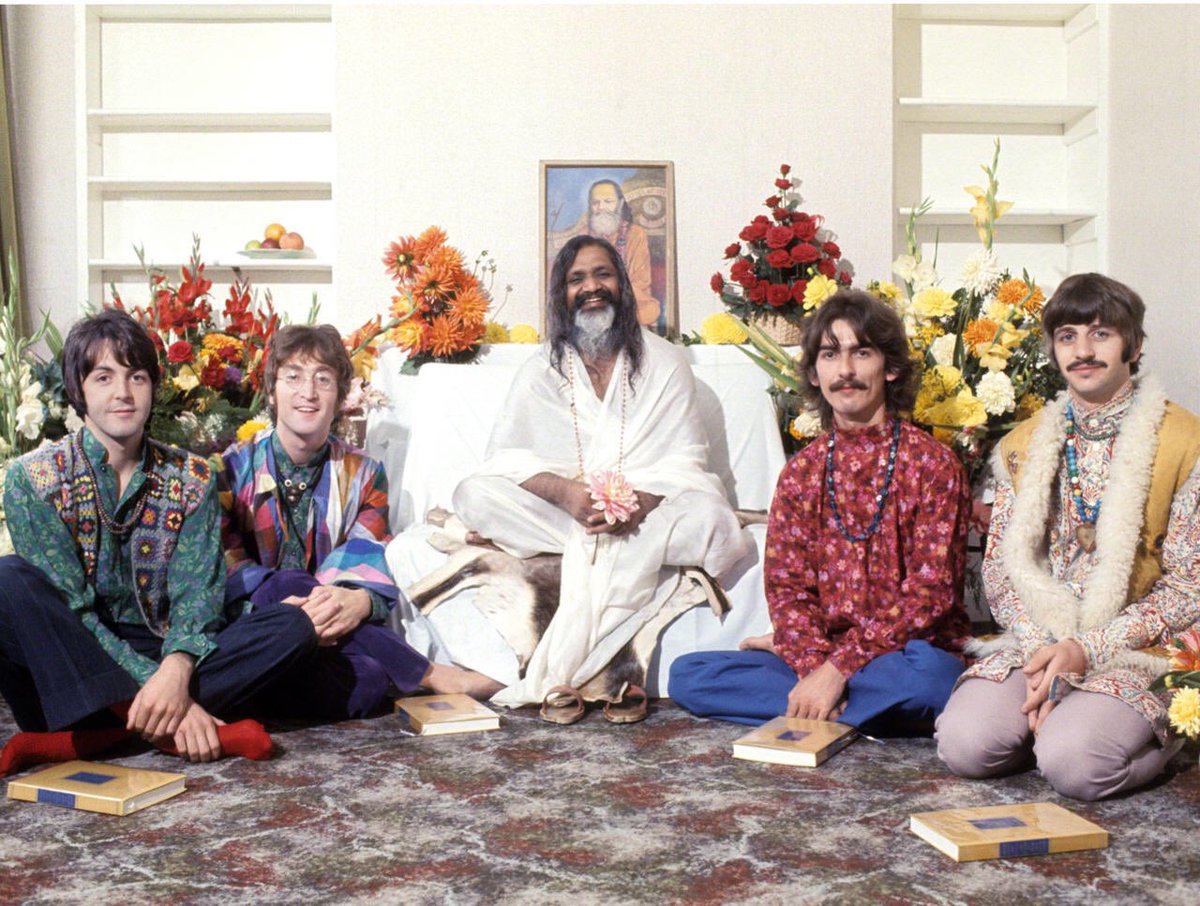 BeatlesEarth's tweet photo. Today in 1967, The Beatles traveled to Wales to learn transcendental meditation from the Maharishi Yogi.

After being in a global spotlight for years, The Beatles wanted to look inward for answers. 

They are often attributed to introducing Eastern philosophy to Western youth. https://t.co/32wuEnFQx3