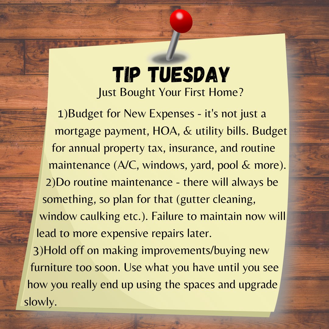 KellieBlackwell's tweet photo. First Time Homebuyer? Follow these tips to save you frustration, surprise and money. Buying a home is just the beginning of homeownership, after all.
.
#yourhelpfulagent #realestate #realestateadvice #tiptuesdaywithKellie #realestateagent #exprealty #kellieblackwell https://t.co/jSFl9oToV0