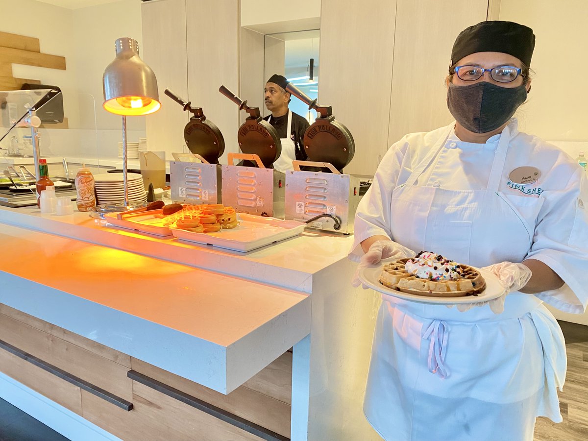 During your stay, make sure you stop by our waffle station and say hi to our brilliant waffle artist, Maria! She calls this creation the 'Fiesta Waffle'! #pinkshellresort