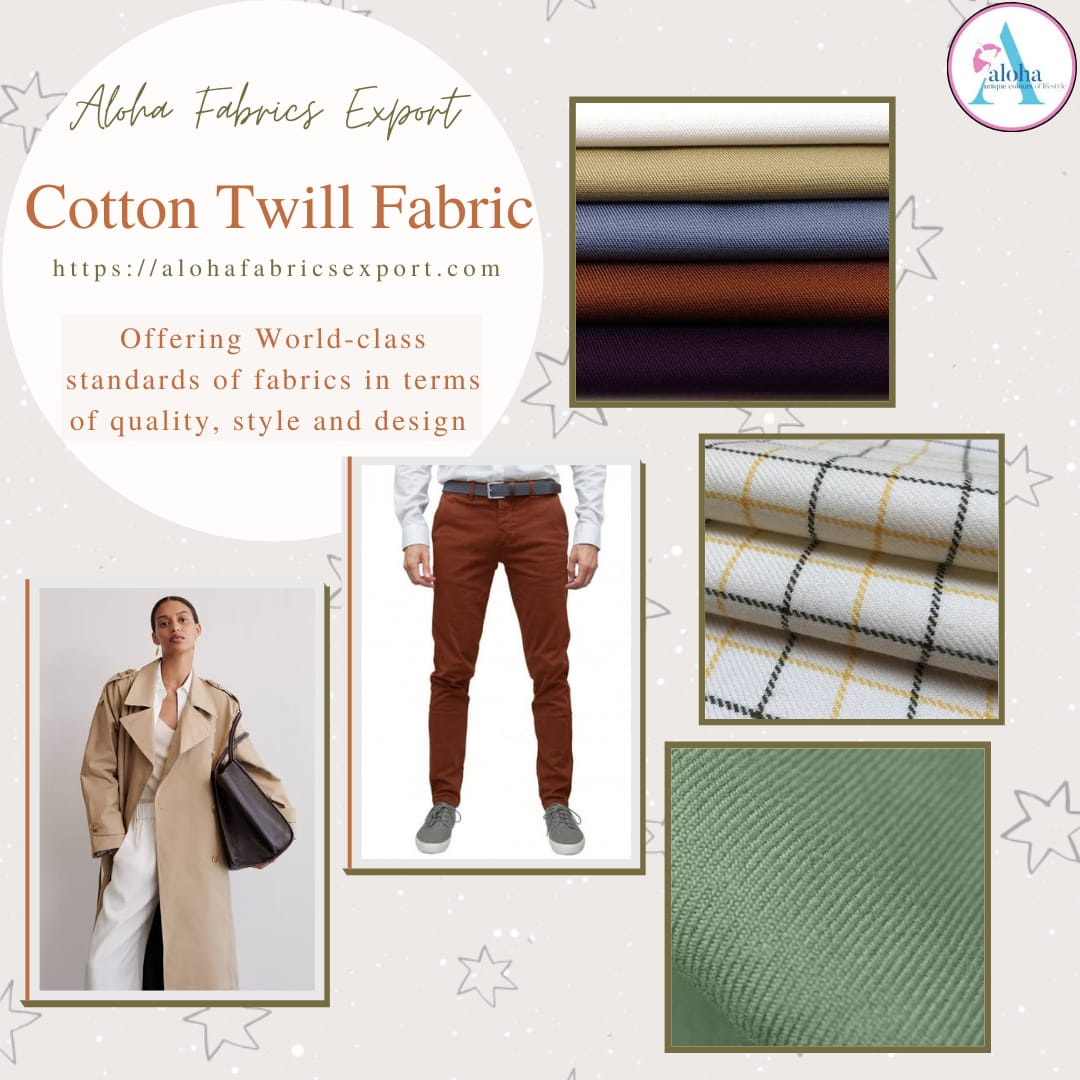 Cotton twill is a popular weave pattern that’s characterized by diagonal lines on the face of the fabric. 
#advantages #aprons #breathable #blend #brushed  #jumpsuits #menswear #trousers #fabrics #textile #export #fashion #apparel #dresses #designerfabric #delhi #southdelhiCotton