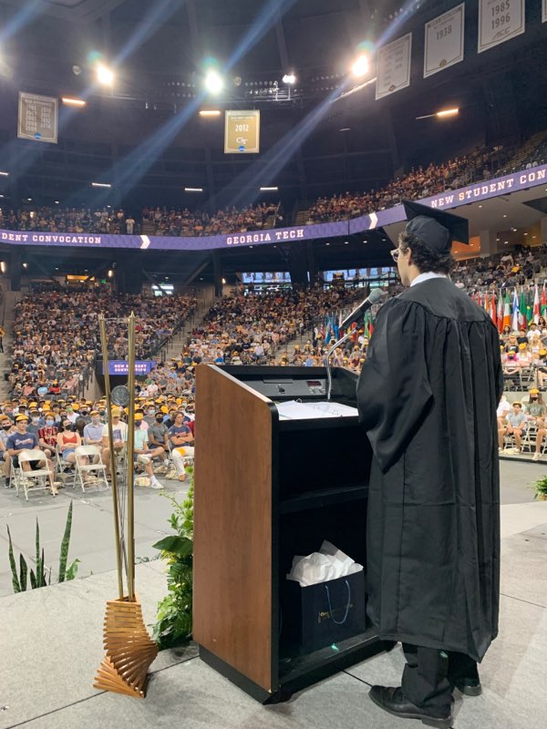 gtundergrad's tweet photo. Here's a behind-the-scenes look from Sunday's Convocation from @StevenGirardot! The program included remarks from President @CabreraAngel, Provost @gtengineerdean, @gtsga Undergraduate Student Body President, Samuel Ellis, &amp; many more! 

Video here: https://t.co/yjtqFomFVj https://t.co/HSd4KYj4I4